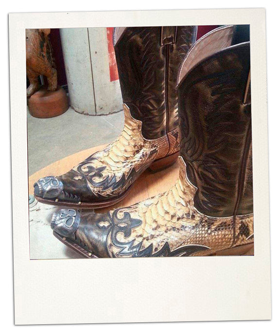 Skull Tipped Snakeskin Cowboy Boots