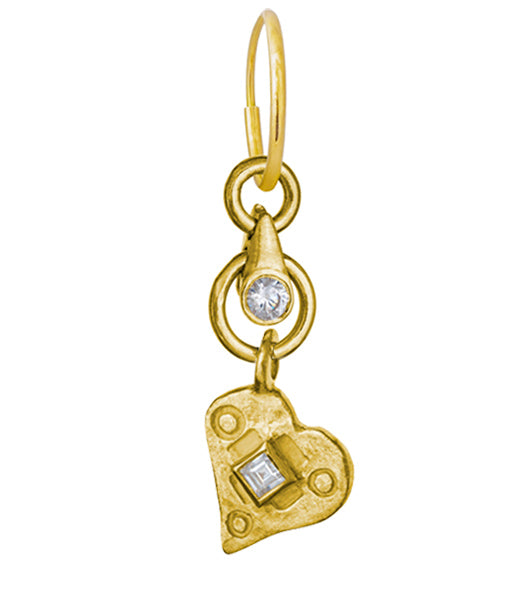 Gold Justine Heart Drop with Stone • Endless Hoop Charm Earring