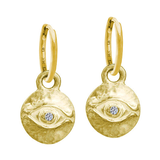 Gold Medium Horus with Stone • Huggie Hoop Charm Earring