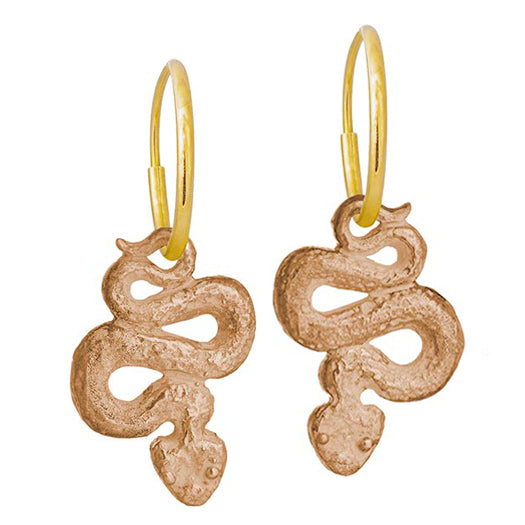18k Rose Gold Small Coiled Snake Charm Match Earring Pair with Yellow Gold Endless Hoops