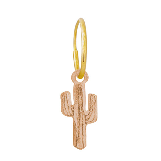 18k rose gold saguaro cactus charm earring with delicate yellow gold endless hoop B