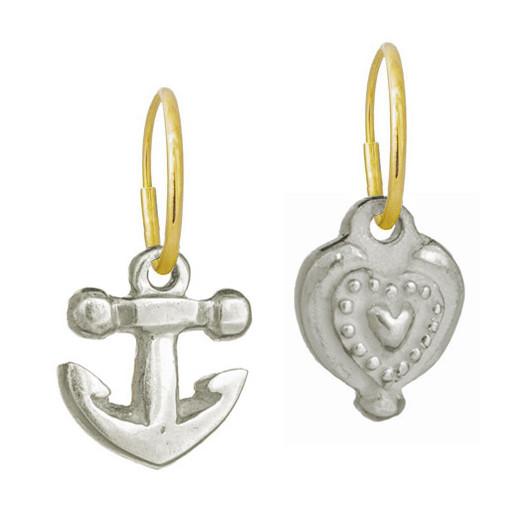 Anchor with Empire Heart • Mismatch Endless Hoop Charm Earring Pair-Brevard