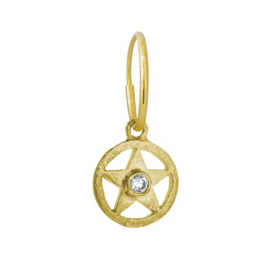 Gold Hammered Star with Stone • Endless Hoop Charm Earring-Brevard