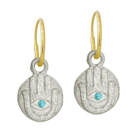 Hamsa Coin with Turquoise • Endless Hoop Charm Earring-Brevard