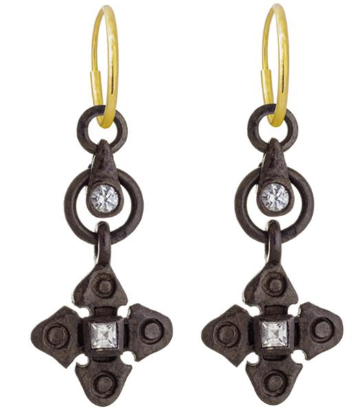 Oxidized Justine Drop with Stone • Endless Hoop Charm Earring-Brevard