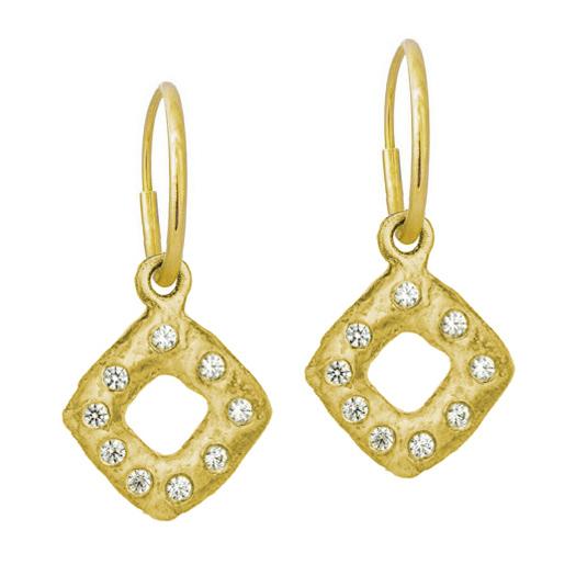Gold Diamond Old Money with Stone • Endless Hoop Charm Earring-Brevard