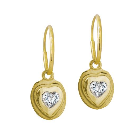 Gold Orchid Heart with Stone • Endless Hoop Charm Earring-Brevard