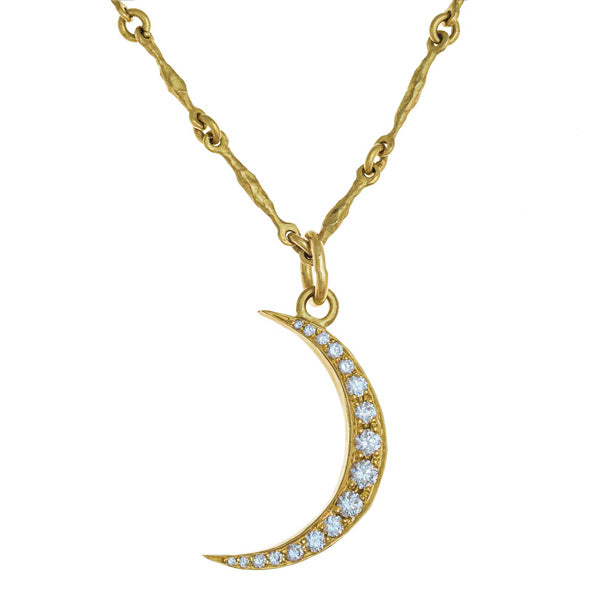 Gold Diamond Pavé Crescent Moon Necklace-Brevard
