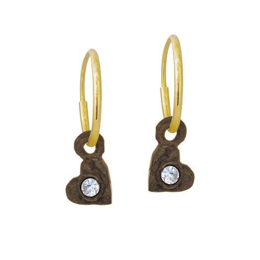 Oxidized Tiny Center Heart with Stone • Endless Hoop Charm Earring-Brevard
