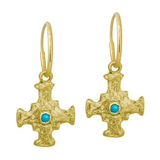 Gold E.T. Cross with Turquoise • Endless Hoop Charm Earring-Brevard
