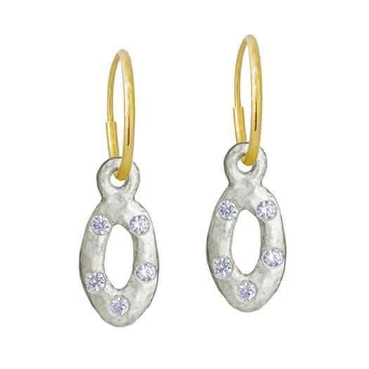 Tiny Oval Old Money with Stone • Endless Hoop Charm Earring-Brevard