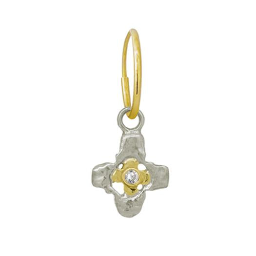 Two-Tone Tiny Signature Cross with Stone • Endless Hoop Charm Earring-Brevard