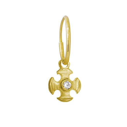 Gold Tiny Temple Cross with Stone • Endless Hoop Charm Earring-Brevard