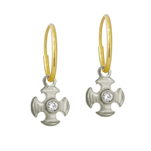 Tiny Temple Cross with Stone • Endless Hoop Charm Earring-Brevard