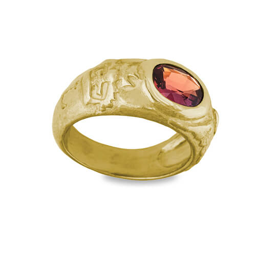 Red Sapphire Signet Bucky Ring • 18k Yellow Gold