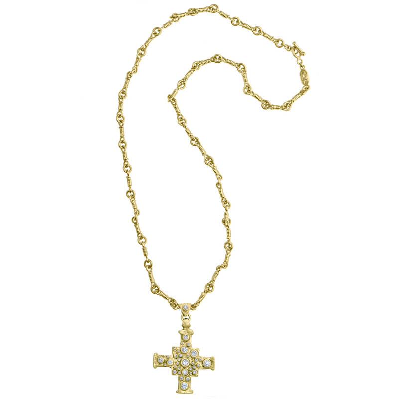 Gold E.T. Cross Pendant Necklace with Diamonds