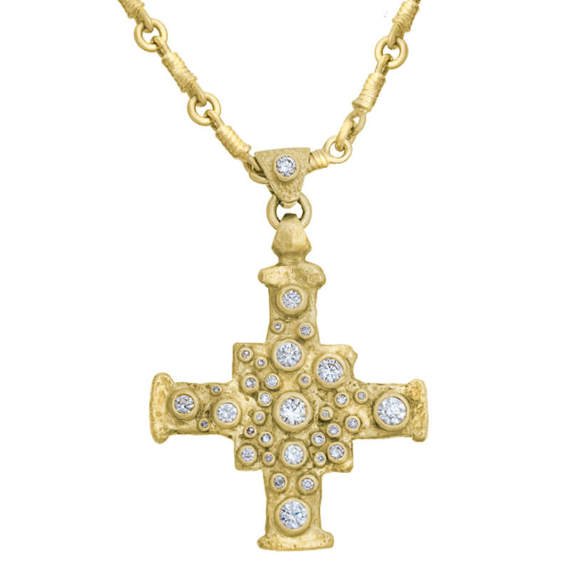 Gold E.T. Cross Pendant Necklace with Diamonds