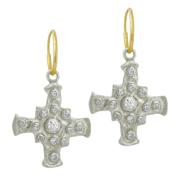 Medium E.T. Cross Earring with Stones-Brevard