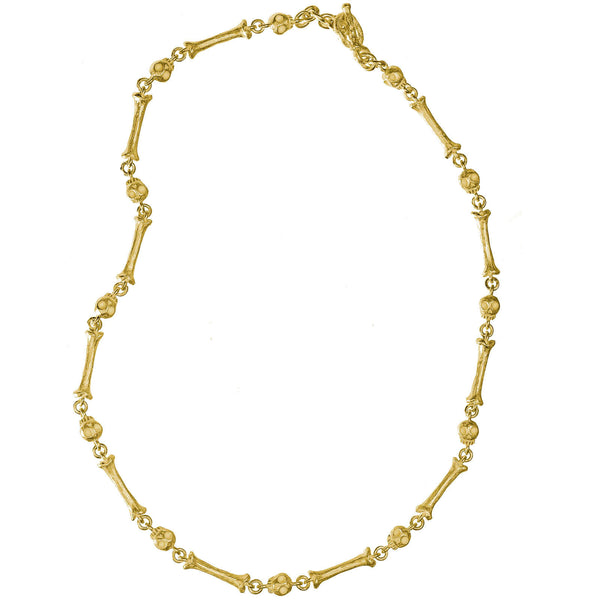 18k Yellow Gold Jumbo Pirate Skull & Bones Chain Link Necklace