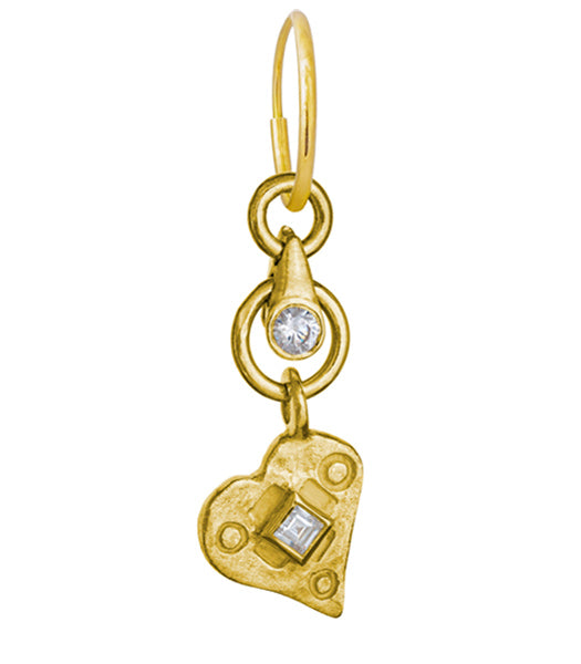 Gold Justine Heart Drop with Stone • Endless Hoop Charm Earring
