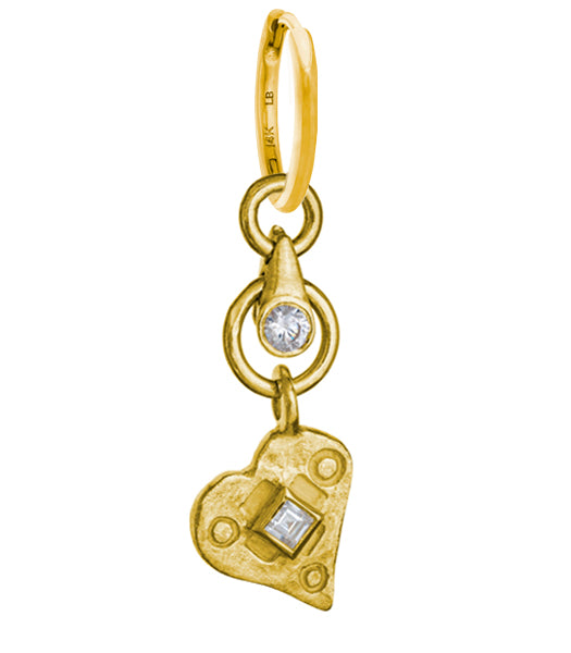 Gold Justine Heart Drop with Stone • Huggie Hoop Charm Earring