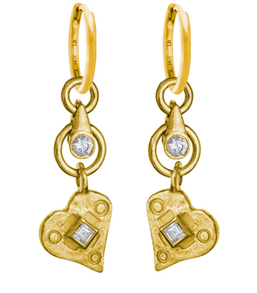 Gold Justine Heart Drop with Stone • Huggie Hoop Charm Earring
