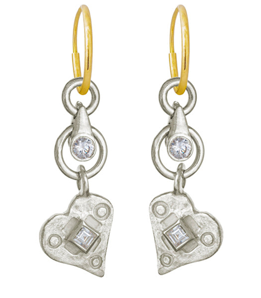 Justine Heart Drop with Stone • Endless Hoop Charm Earring