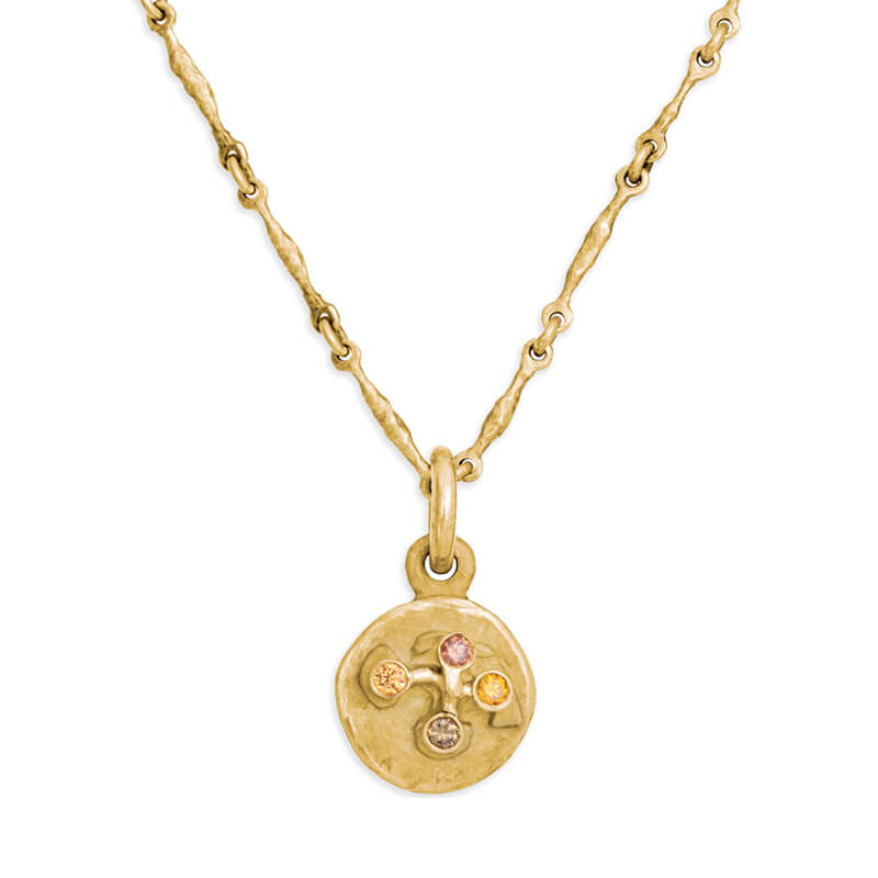 Gold Marina Coin Pendant Necklace with Fancy Diamonds