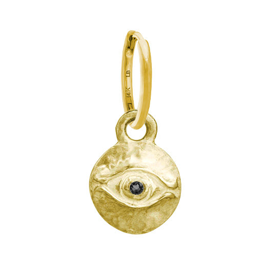 Gold Medium Horus with Stone • Huggie Hoop Charm Earring