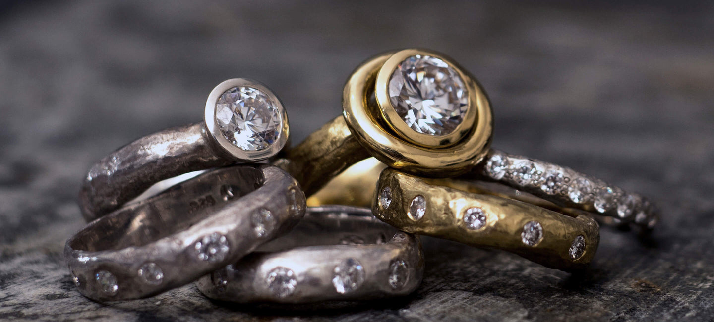 Lee Brevard Sterling Silver & Gold Diamond Rings from the Old Money Collection
