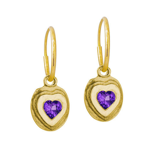 Gold Orchid Heart with Stone • Endless Hoop Charm Earring