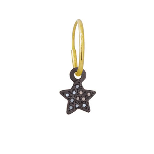 Black Diamond Pavé Tiny Center Star • Endless Hoop Charm Earring-Brevard