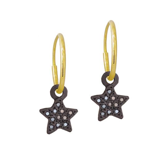 Black Diamond Pavé Tiny Center Star • Endless Hoop Charm Earring-Brevard