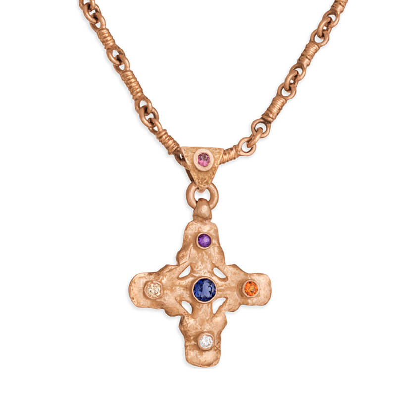 Rose Gold Multi Signature Cross Pendant + Chain Necklace