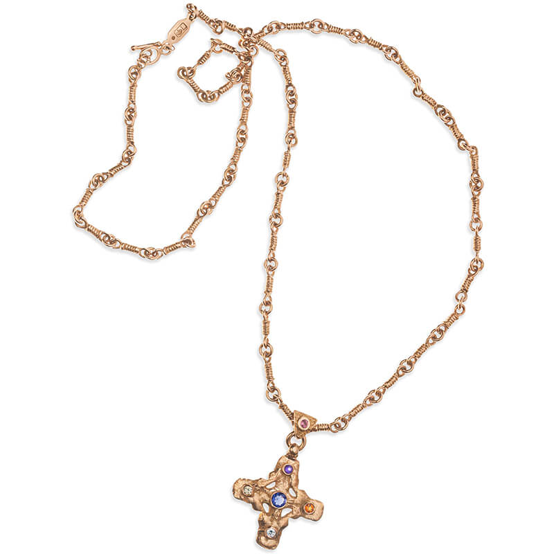 Rose Gold Multi Signature Cross Pendant + Chain Necklace