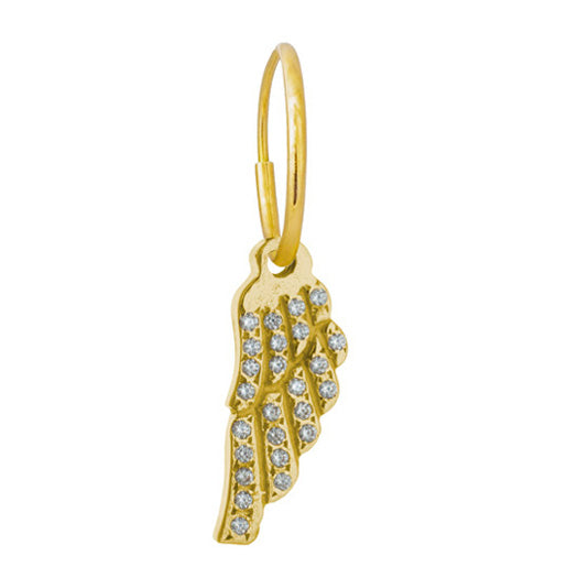 Gold Small Pavé Icarus Wing • Endless Hoop Charm Earring