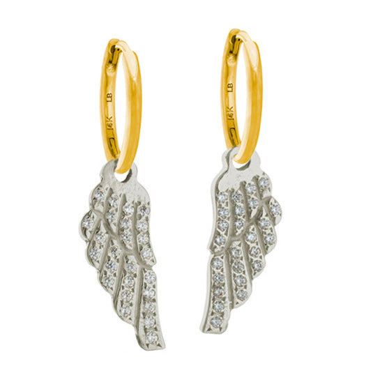 Small Pavé Icarus Wing • Huggie Hoop Charm Earring