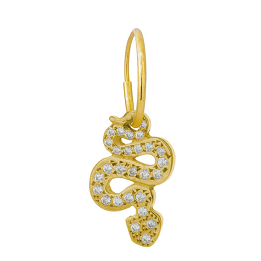 18k Yellow Gold Small Pavé Coiled Serpent Endless Hoop Charm Earring