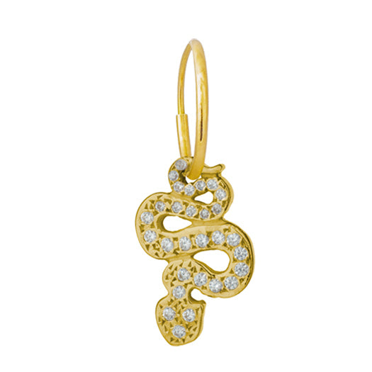18k Yellow Gold Small Pavé Coiled Serpent Endless Hoop Charm Earring 2