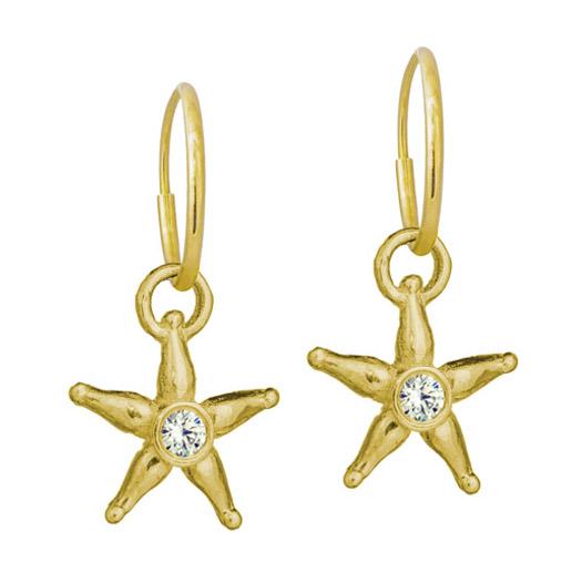Gold Stella with Stone • Endless Hoop Charm Earring-Brevard
