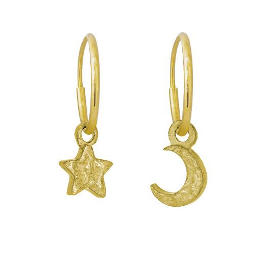 Gold Tiny Center Star + Moon • MISMATCH ENDLESS HOOP CHARM EARRING PAIR-Brevard