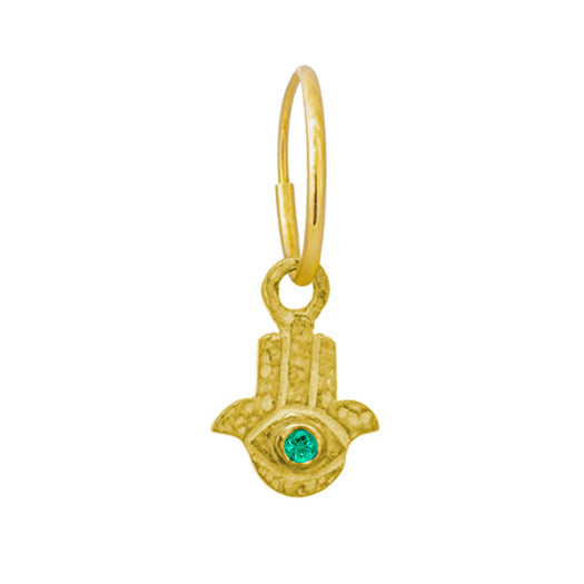 Gold Tiny Hamsa with Stone • Endless Hoop Charm Earring