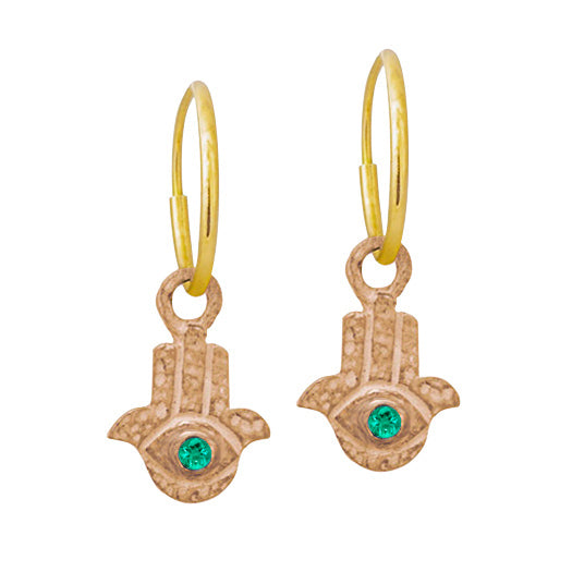 Rose Gold Tiny Hamsa with Stone • Endless Hoop Charm Earring