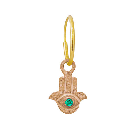 Rose Gold Tiny Hamsa with Stone • Endless Hoop Charm Earring