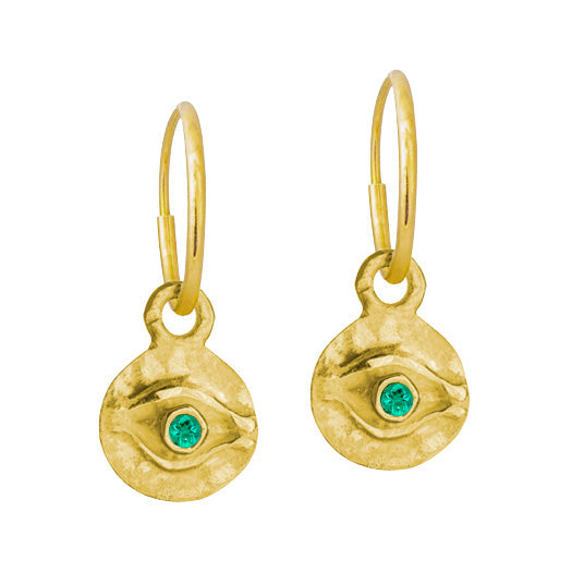 Gold Tiny Horus with Center Stone • Endless Hoop Charm Earring