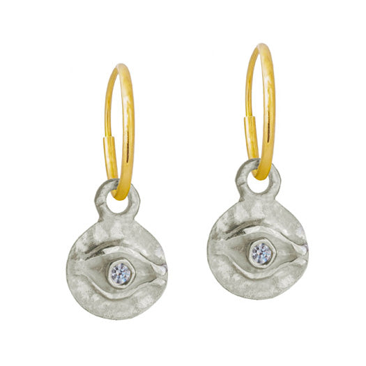Tiny Horus with Center Stone • Endless Hoop Charm Earring