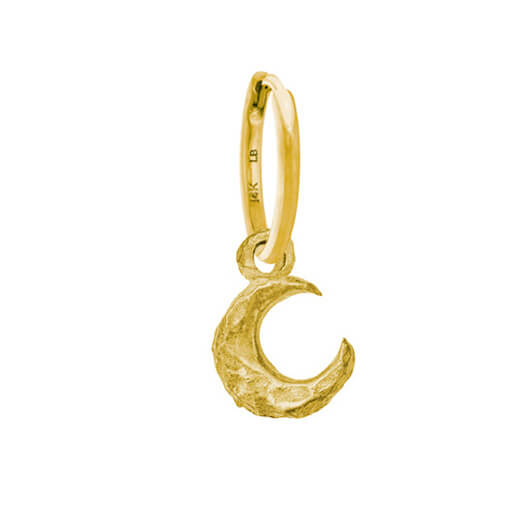 Gold Tiny Lotus Moon • Huggie Hoop Charm Earring