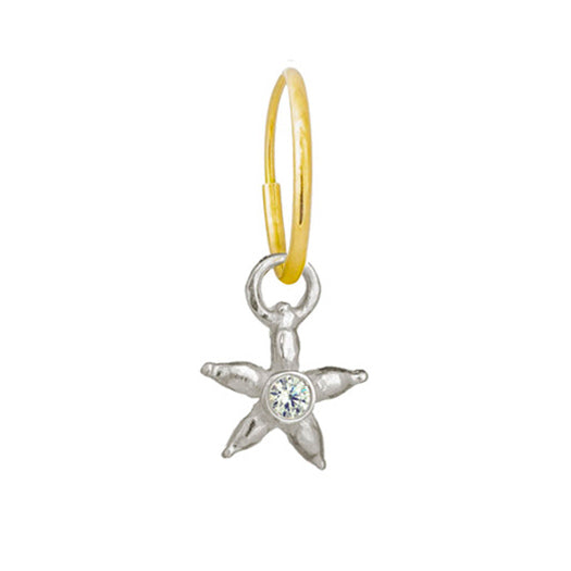 Cubic Zirconia Sterling Silver Stella starfish Charm Earring that floats on a delicate Yellow Gold Endless Hoop