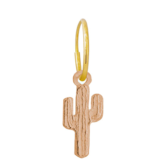 18k rose gold saguaro cactus charm earring with delicate yellow gold endless hoop