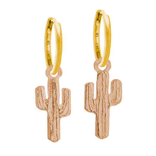 Rose Gold Tiny Cactus • Huggie Hoop Charm Earring